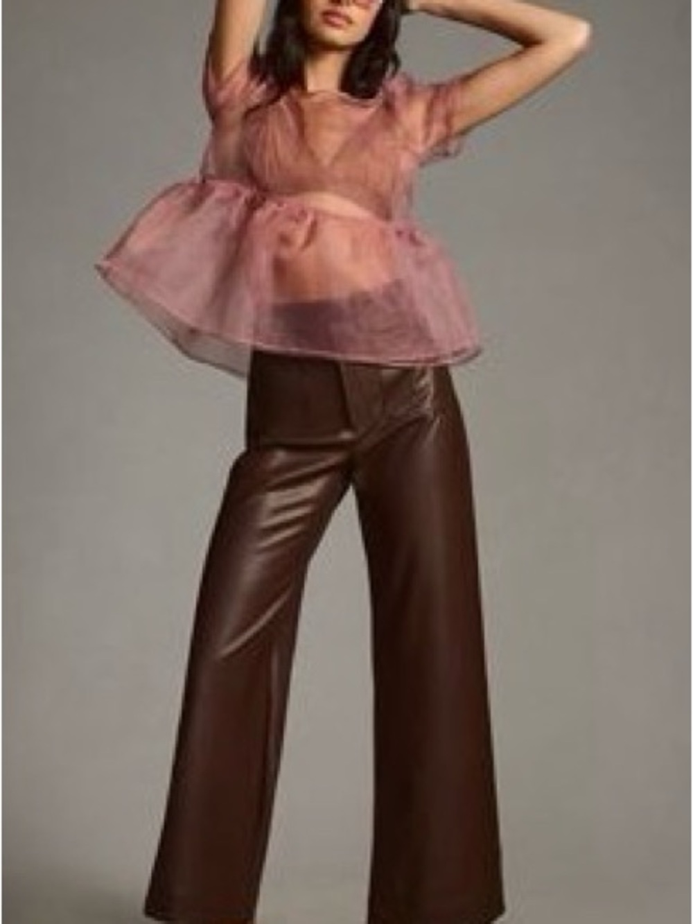 Maeve Wide-Leg Faux Leather Pants in Chocolate Brown